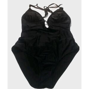 ENJOY THE SUNSHINE Black Swimsuit Size XL 1 Piece Open Back